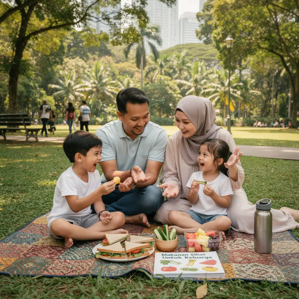 A family enjoying a healthy meal together at a dining table, promoting the importance of shared dining experiences.